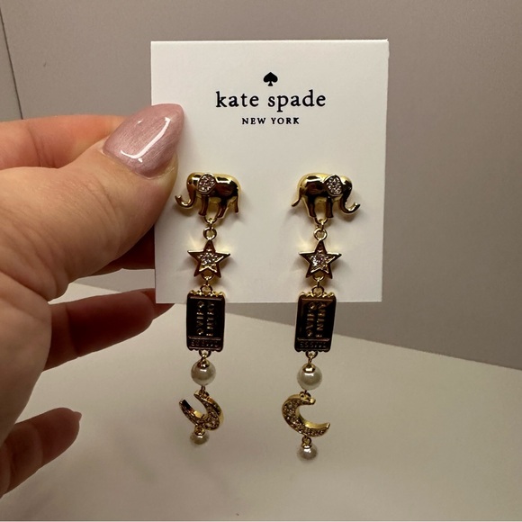 Kate Spade NWT Gold and Pearl Carnival Charm Linear Drop Earrings - Picture 8 of 11